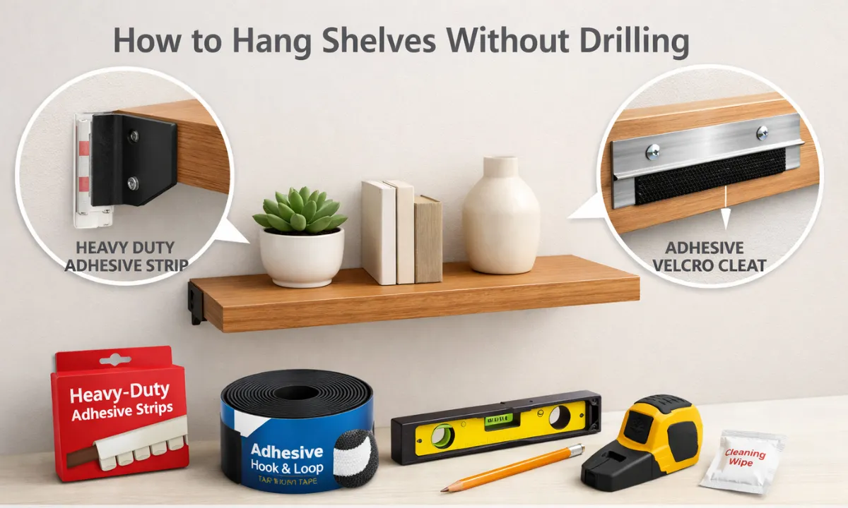 How to Hang Shelves on Wall Without Drilling